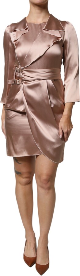 Emporio Armani Satin Long Sleeves Sheath Wrap Mini Women's Dress (Pre-Owned)