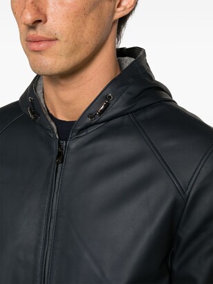 Corneliani Drawstring-Hood Padded Leather Jacket