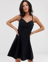 Thumbnail for your product : ASOS DESIGN denim strappy sweetheart neck skater dress with seam detail