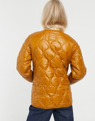 Monki quilted front pocket jacket in brown