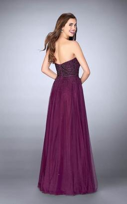 La Femme Rhinestone Detail Sweetheart Tulle Prom Dress 23228
