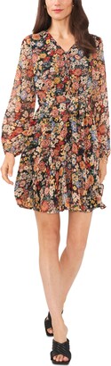 MSK Petite Floral-Print Button-Front Dress