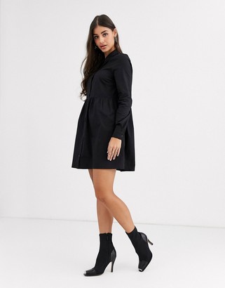 ASOS Tall DESIGN Tall cotton mini smock shirt dress in black