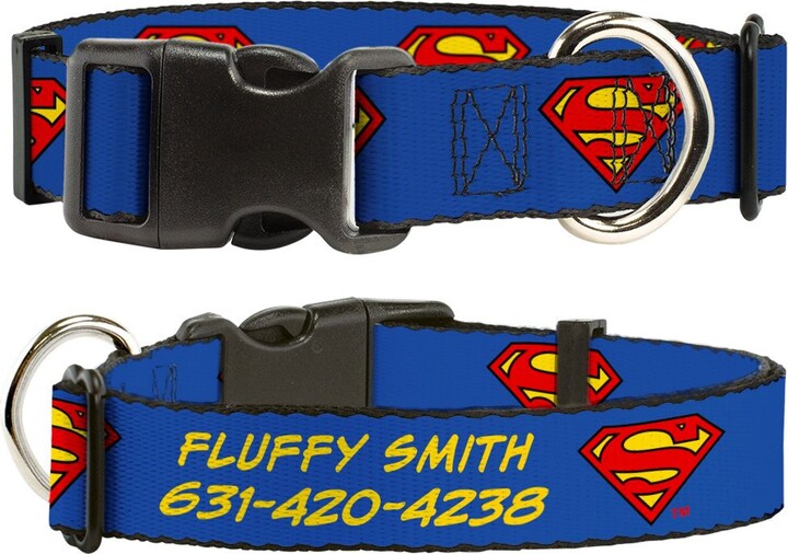 Buckle-Down DC Comics Superman Shield Polyester Personalized Dog Collar, Large