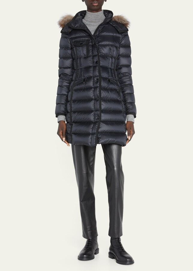 Moncler Hermifur Fitted Puffer Coat with Removable Fur Hood - ShopStyle