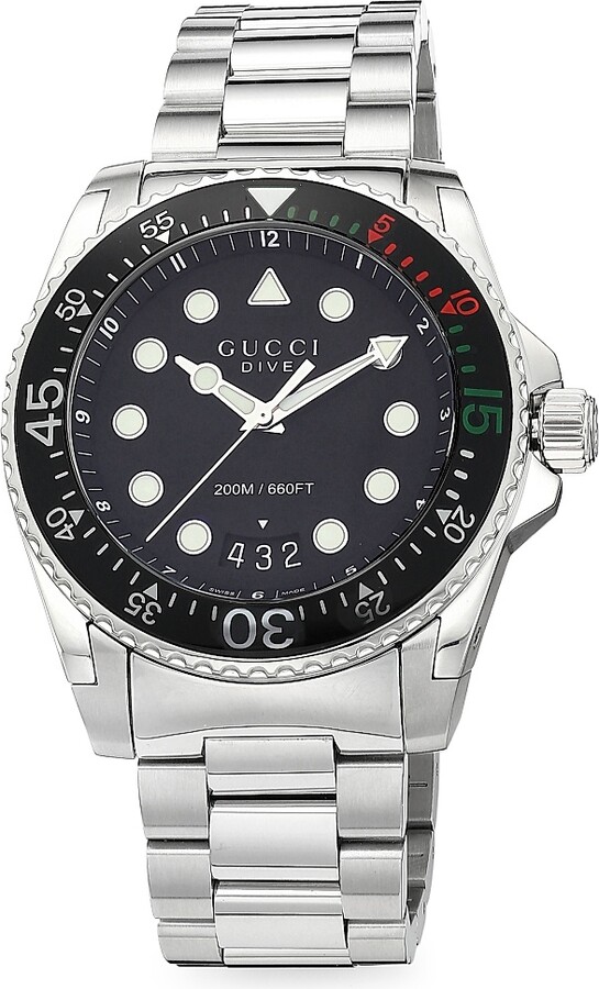 Men's Dive Stainless Steel Bracelet Watch - Black Silver