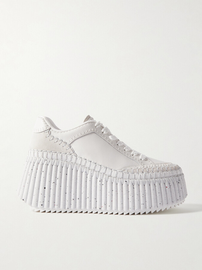 Chloé Nama Suede-trimmed Leather Platform Sneakers - White