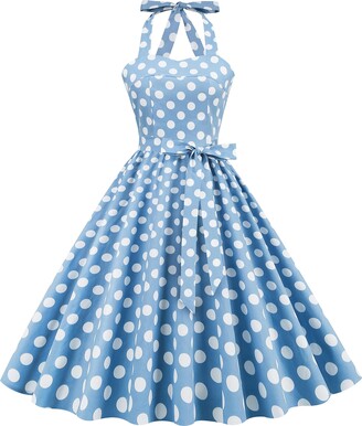 Wellwits Women's Halter Polka Dots Rockabilly 1950s Vintage Dress Blue M -  ShopStyle