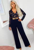 navy lace long sleeve plunge jumpsuit
