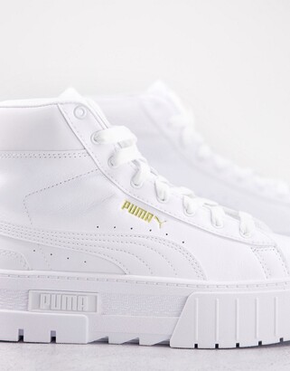 Puma Mayze Mid chunky sneakers in triple white - ShopStyle