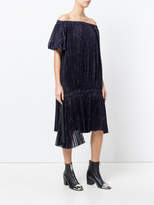 Thumbnail for your product : Sacai grid print pleated off-the-shoulder dress