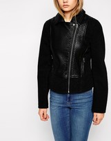 Thumbnail for your product : ASOS Leather Look Biker Jacket With Knitted Panels