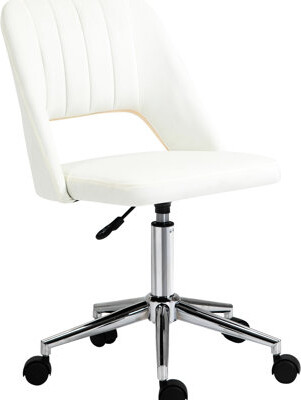 Modern Cream White Office Chair With Velvet, Mid Back Swivel Desk Chair, 18" - 22.75" Adjustable Height, Armless For Space Efficiency, Mid-back Comfor