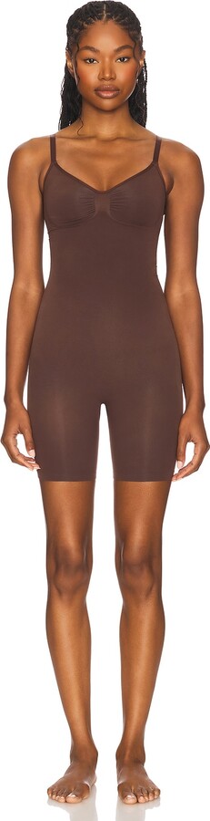 SKIMS Seamless Sculpt Mid Thigh Bodysuit in Brown