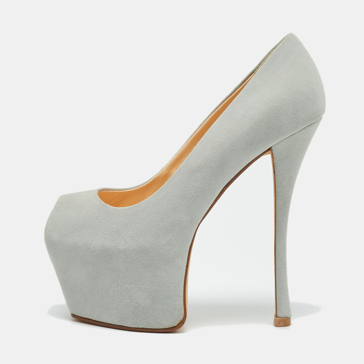Giuseppe Zanotti Guisuppe Zanotti Grey Suede Liza Peep Toe Platform Pumps Size 36