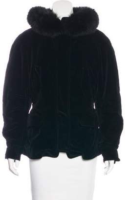 Donna Karan Fur-Trimmed Velvet Coat