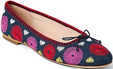 Jack Rogers Bettie Denim Flower Ballet Bow Flats