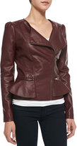Thumbnail for your product : Neiman Marcus Cusp by Peplum Asymmetric-Zip Faux-Leather Jacket, Wine