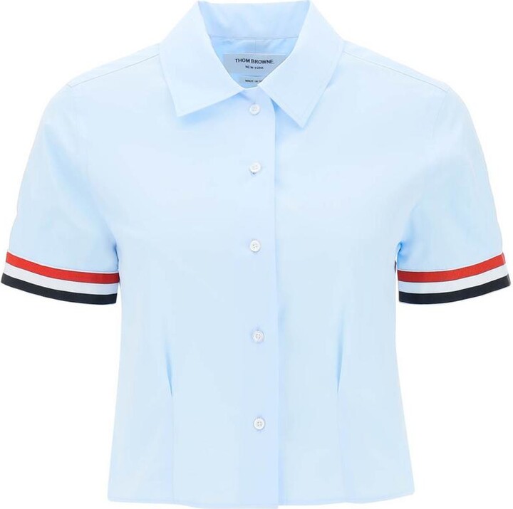 Thom Browne - Navy Classic Pique Center Back Stripe Relaxed Fit Short Sleeve Polo - 40 - Blue - Female