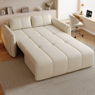 Hokku Designs Creamy white Faux Leather Modular Sofa bed cushion couch