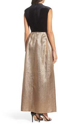 Ellen Tracy Velvet & Glitter Jacquard Gown