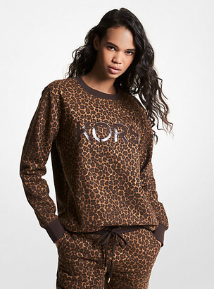 MICHAEL Michael Kors MK Logo Leopard Print Organic Cotton Blend Sweatshirt - Chocolate - Michael Kors