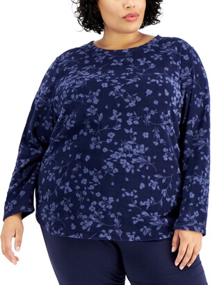 Karen Scott Plus Size Printed Micro-Fleece Sweatshirt, Created for Macy's