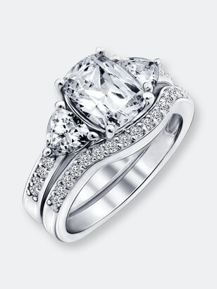 Diamonbliss Platinum Sterling Silver Cubic Zirconia Emerald Cut Ring 