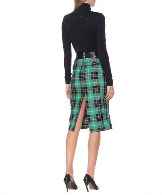 Marine Serre Leather-trimmed wool-blend skirt