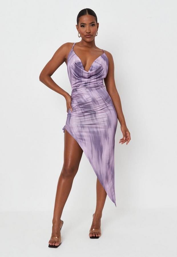 purple cowl neck dress