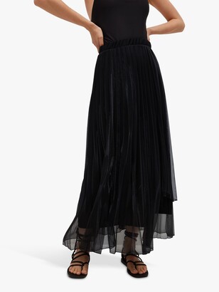 MANGO Metallic Pleated Maxi Skirt, Black