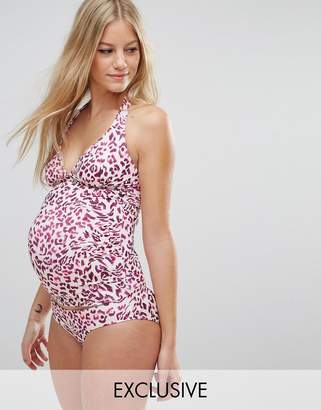 ASOS Maternity Mix And Match Tankini Bikini Top In Pink Animal Print