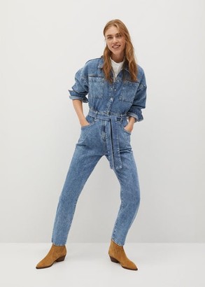 belt denim jumpsuit mango