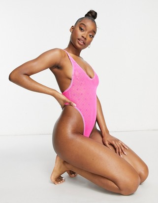ASOS DESIGN Fiona flocked heart bodysuit in hot pink - ShopStyle