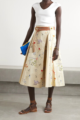 Tory Burch Belted Embellished Cotton-twill Midi Skirt
