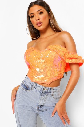 orange sequin top
