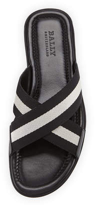 Bally Bonks Men's Trainspotting-Stripe Fabric Slide Sandal, Black/White