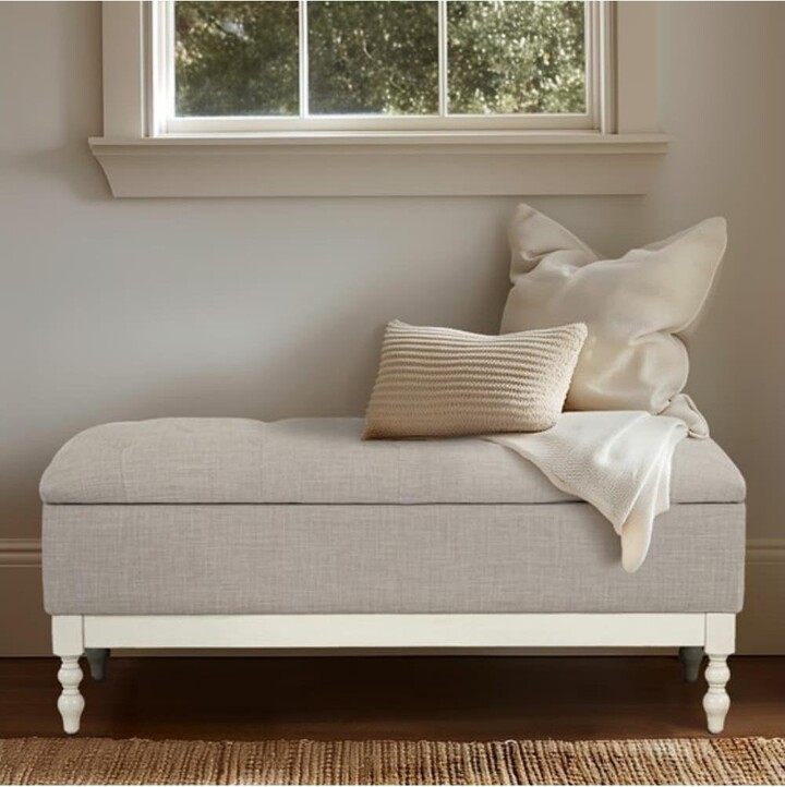 Tufted Upholstered Storage Bench with Storage Inside, Antique Cream Wood Legs for Bedroom or Entryway-The Pop Home