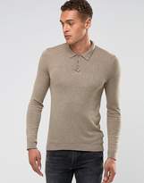 Thumbnail for your product : ASOS Knitted Muscle Fit Polo In Oatmeal