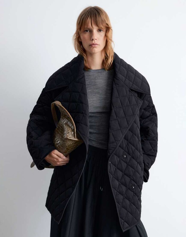And other stories & quilted belted longline jacket in black
