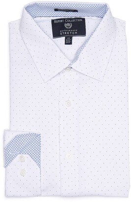 Report Collection Long Sleeve Modern Fit Mini Dot Print Stretch Dress Shirt