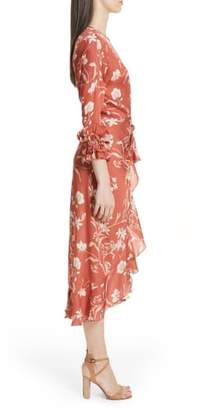 Johanna Ortiz Floral Print Ruffle Satin Dress