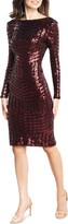 Thumbnail for your product : Dress the Population Emery Sequin Stripe Long Sleeve Cocktail Dress