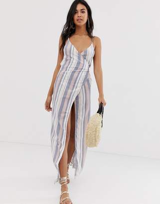 ASOS DESIGN Woven Stripe V Wrap Maxi Beach Dress