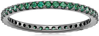 Amazon Collection Black-Plated Sterling Silver Swarovski Zirconia Green Round Cut Eternity Band Ring Size 7