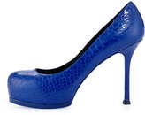Thumbnail for your product : Saint Laurent Tribute Two Croc-Stamped Pump, Blue