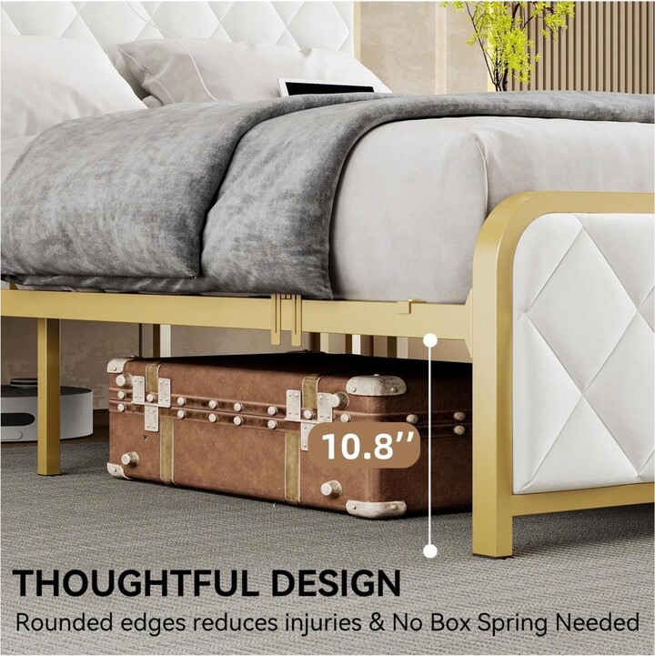 gaomon Full/Queen/King Size Bed Frame Storage Headboard With Charging Station Platform Bed With Velvet Backrest No Box Spring Needed Easy Assembly