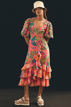 Farm Rio Macaw Ruffled Wrap Dress