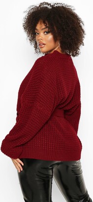 boohoo Plus Chunky Knitted Tie Belt Sweater