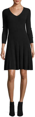 Neiman Marcus Ribbed Fit-&-Flare Cashmere Sweaterdress